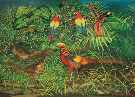 Bosco con fagiani e pappagalli by Antonio Ligabue - Auction record, sale price, and art valuation. Compare with similar artists and explore comparable artworks.