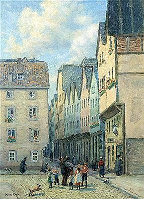 Organ grinder and street singer in Cologne's old town