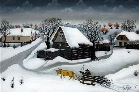Heimkehr in das verschneite Dorf by Franjo Filipovic - Auction record, sale price, and art valuation. Compare with similar artists and explore comparable artworks.