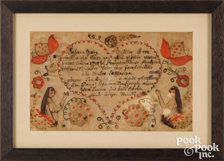 Fraktur birth certificate for Johann Georg Sittler by Friederich Krebs - Auction record, sale price, and art valuation. Compare with similar artists and explore comparable artworks.