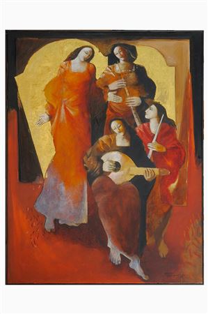Sample artwork by Andreas Charalambides (Born 1939), known for figure painting - View similar artists and auction records