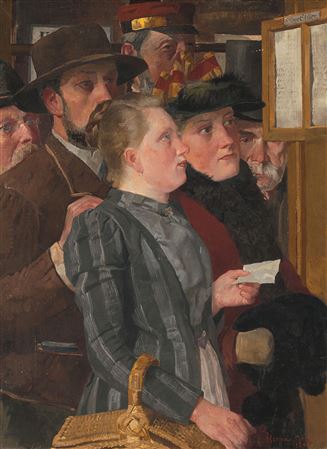 Job seekers studying the advice of an employment office