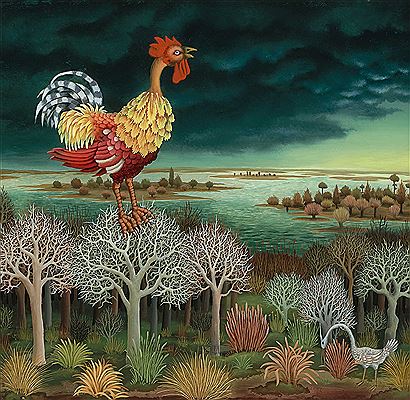 Sample artwork by Ivan Generalic (1914 - 1992), known for outsider, folk art style painting, figures, rural genre, farm scenes - View similar artists and auction records
