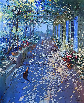 SUN DAPPLED TERRACE WITH CATS