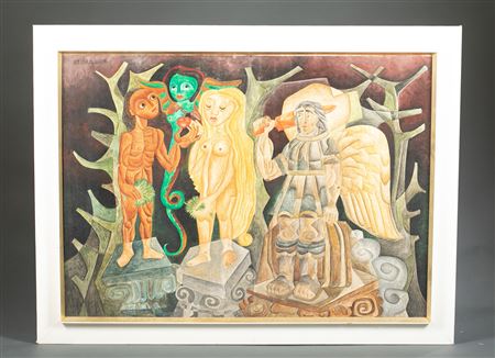Adam and Eve with snake and angel Gabriel