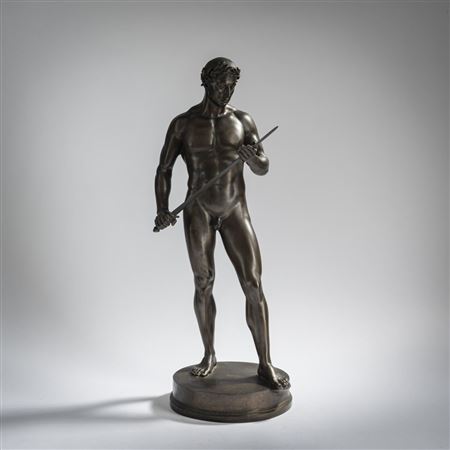 'Male nude examining a sword'