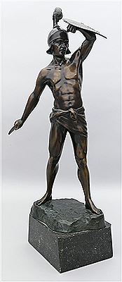 Athletischer Männerhalbakt (als griechischer Krieger) mit Schwert (l. verbogen) by Spiro Schwatenberg - Auction record, sale price, and art valuation. Compare with similar artists and explore comparable artworks.