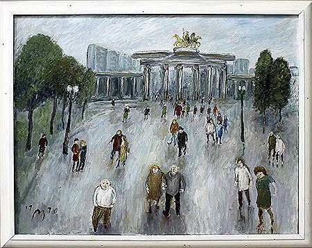 Seltene Darstellung mit Personen vor dem Brandenburger Tor (nach der Wiedervereinigung)