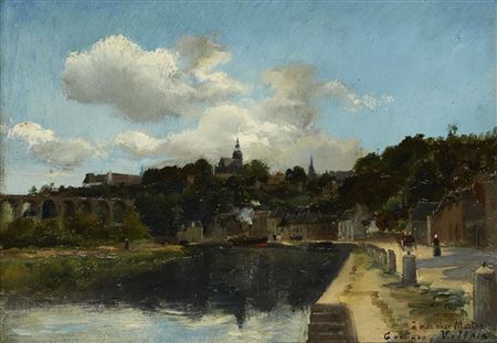 View along a quayside with woodland beyond
