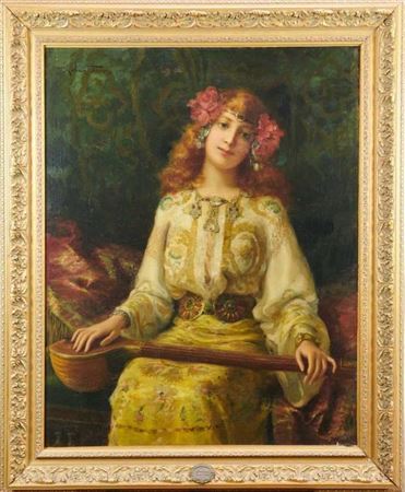 Orientalist portrait girl with instrument by Antonio Torres Fuster - Auction record, sale price, and art valuation. Compare with similar artists and explore comparable artworks.