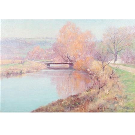 Brookville River Landscape with Bridge and Homestead, 1897