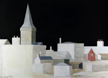 View of Tenby with church at night