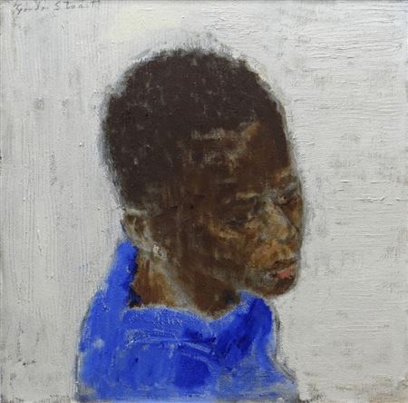 An African lady in blue dress