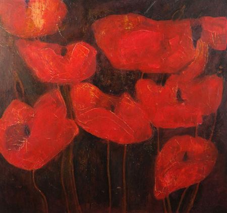 Poppies on a brown background