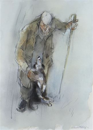 Farmer with stick and admiring sheep dog by William Selwyn - Auction record, sale price, and art valuation. Compare with similar artists and explore comparable artworks.