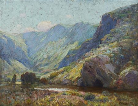 "Aliso Canyon, California," depicting a dramatic scene of Aliso Canyon, 1921