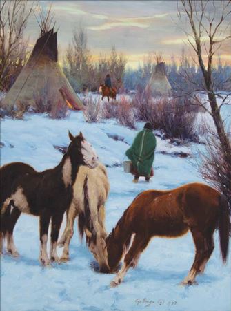 Sample artwork by William Bill Gollings (1878 - 1932), known for western genre-figure, animal, etcher - View similar artists and auction records