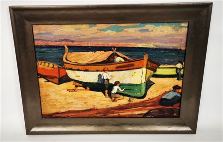 Children repainting a boat.
