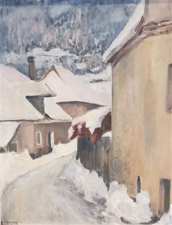 Rue à Lalley dans le Trièves sous la neige.