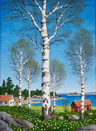 Spring landscape with budding birches