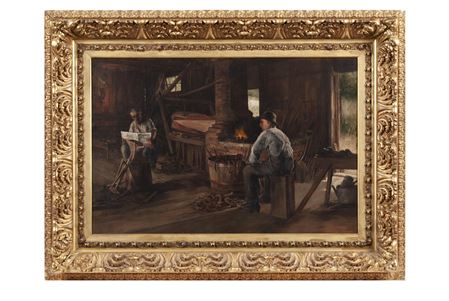 Interior scene of a blacksmith's workshop