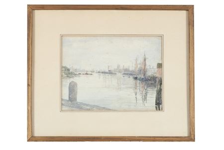 A misty harbor scene by Hazel Goetsch - Auction record, sale price, and art valuation. Compare with similar artists and explore comparable artworks.