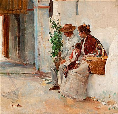 "Family in a courtyard" by Tomas Munoz Y Lucena - Auction record, sale price, and art valuation. Compare with similar artists and explore comparable artworks.
