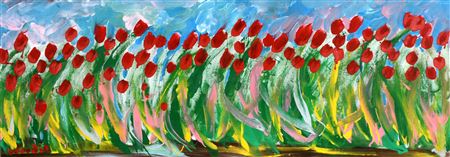 Long Row Of Red Tulips. by Woodie Long - Auction record, sale price, and art valuation. Compare with similar artists and explore comparable artworks.