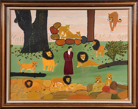 Daniel In The Lion's Den. by Evelyn Gibson - Auction record, sale price, and art valuation. Compare with similar artists and explore comparable artworks.