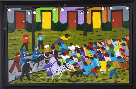 Police & Dogs Attacking Civil Rights Crowd by Bernice Johnson Sims - Auction record, sale price, and art valuation. Compare with similar artists and explore comparable artworks.