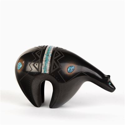 Blackware Bear with Turquoise and Heishi