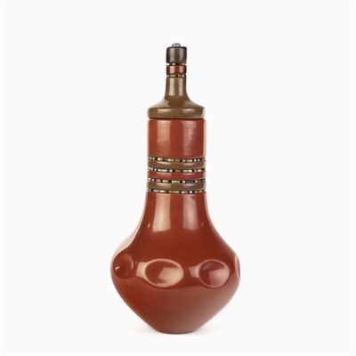 Long Neck Redware Gourd Jar with Lid