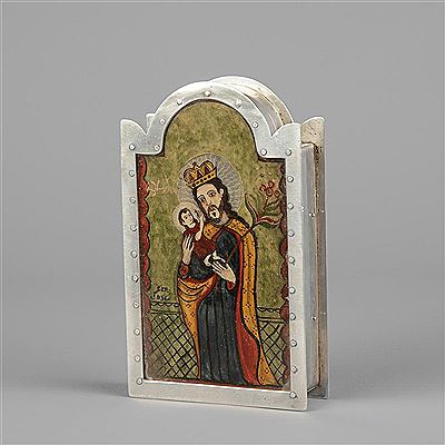 Silver Box with Reverse Painted Glass Retablo
