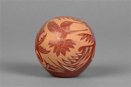Redware Sgraffito Seed Pot, 1975