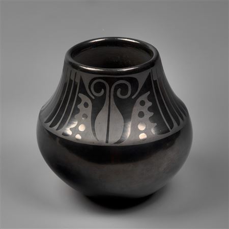 Blackware Jar with Feather and Butterfly Designs