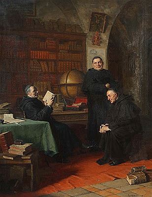 "In the monastery library"
