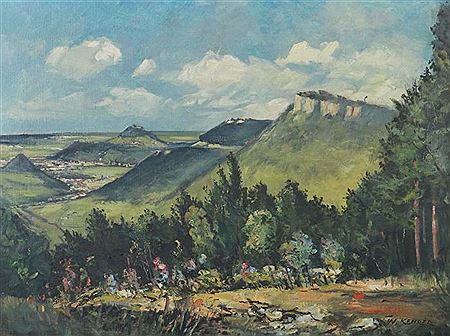 "Blick vom Ruoffeck an den Albrand", mit Pfullingen und Reutlingen