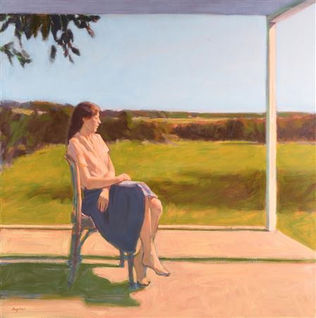 "Woman on Porch in Landscape"