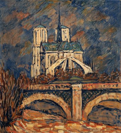 "Paris – Blick auf Notre Dame über die Brücke "Pont de la Tournelle"