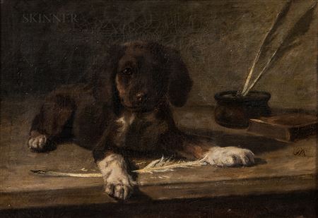 Portrait of a Puppy with a Quill
