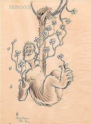 Smiling Creature Hanging by One Arm, Munching Flowers
