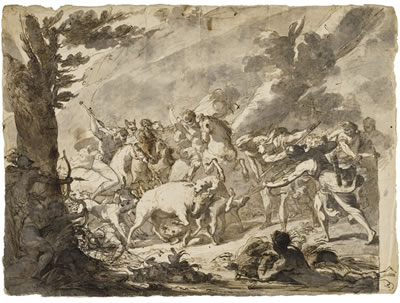 Recto: The Caledonian Boar Hunt Verso: A Female Figure Striding Forward