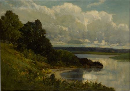 Sample artwork by Edward Mitchell Bannister (1828 - 1901), known for idealized landscape, marine, portrait and still life painting - View similar artists and auction records