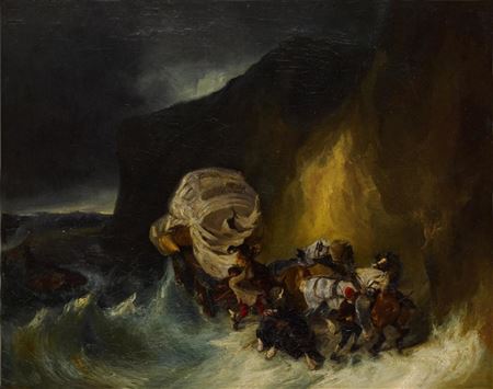 Caravan Caught in a Storm Along the Shore