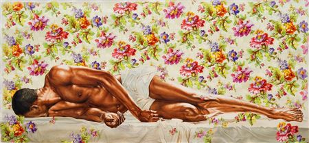 Sample artwork by Kehinde Wiley (Born 1977), known for african-american male figures in heroic poses - View similar artists and auction records