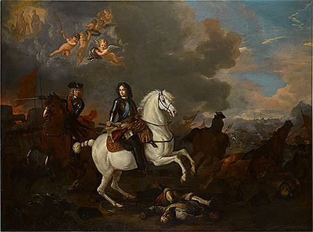 John Churchill, 1st Duke of Marlborough (1650–1722) and Prince Eugene of Savoy (1663–1736), on horseback at the Battle of Blenheim (Hochstedt) by Jan van Huchtenberg - Auction record, sale price, and art valuation. Compare with similar artists and explore comparable artworks.
