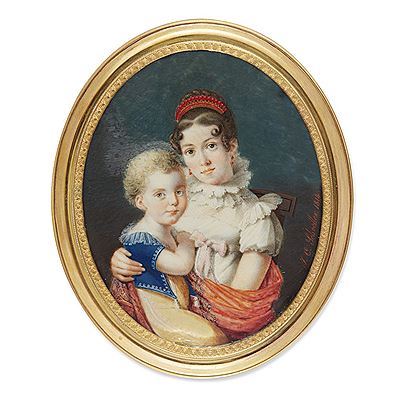 Portrait of a lady holding a small boy