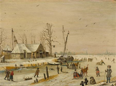 A winter landscape with skaters on a frozen lake by a tavern by Anthonie Verstraelen - Auction record, sale price, and art valuation. Compare with similar artists and explore comparable artworks.