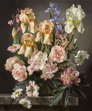 Still Life with Irises, Rhododendrons and Peonies