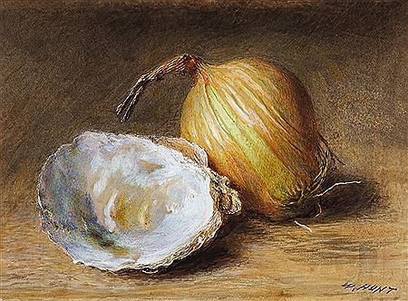 An oyster shell and an onion by William Henry Hunt - Auction record, sale price, and art valuation. Compare with similar artists and explore comparable artworks.